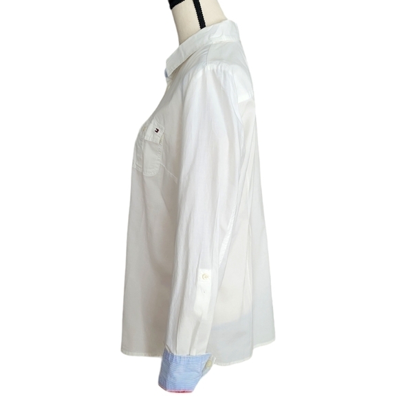 TOMMY Hilfiger White Button Front Adjustable Sleeve Blouse Size Large - Picture 4 of 7